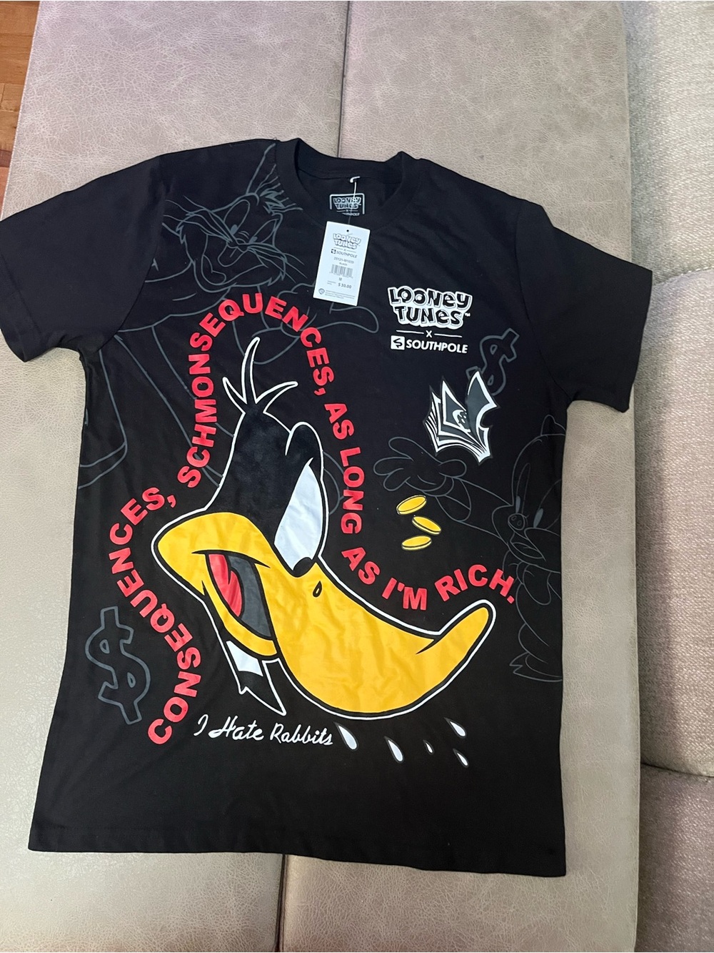 Men's Black Daffy Duck Graphic Tee size medium looney tunes